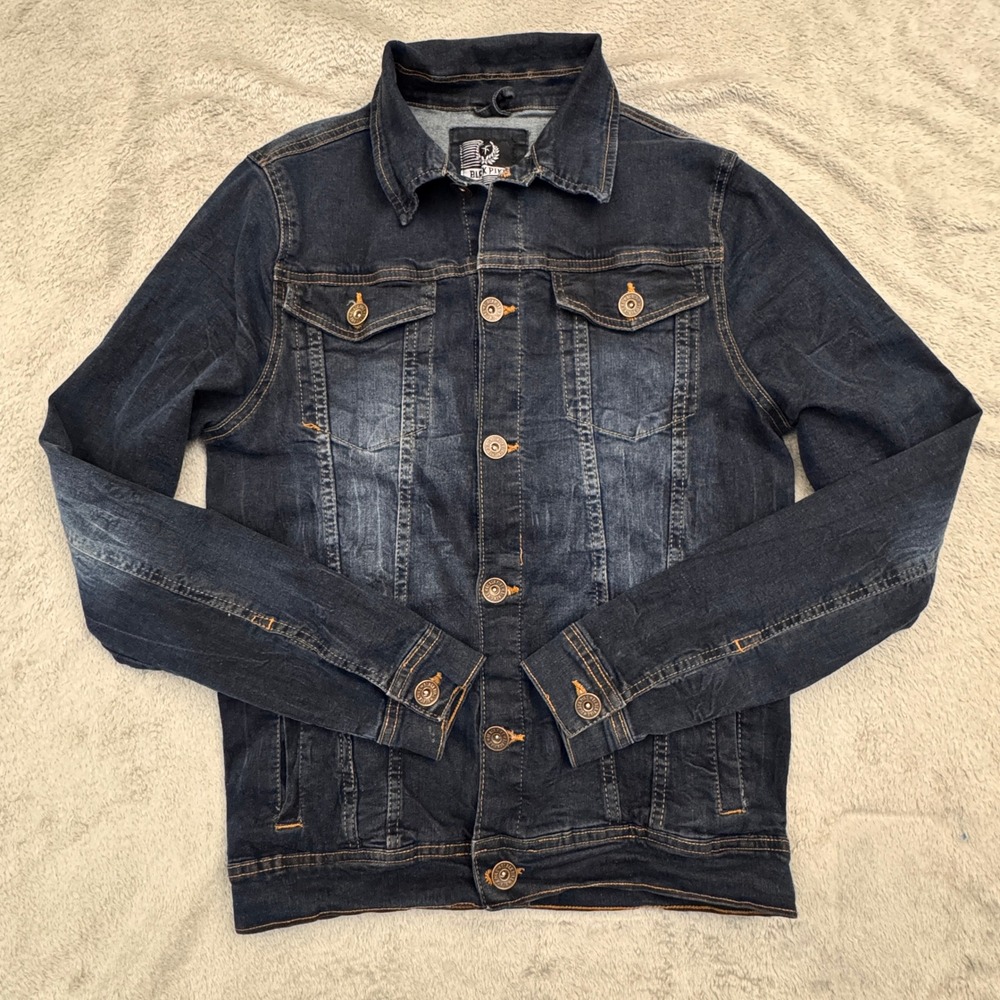 Black Pike American‎ Slang Denim Jacket Blue Eagle Graphic Size S